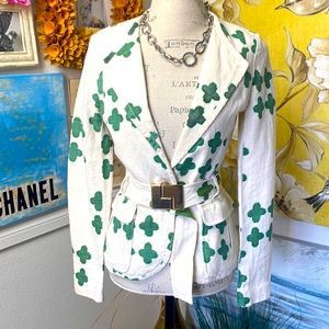 L.A.M.B. by Gwen Stefani blazer 100% linen with a green shamrock/clover Jacket